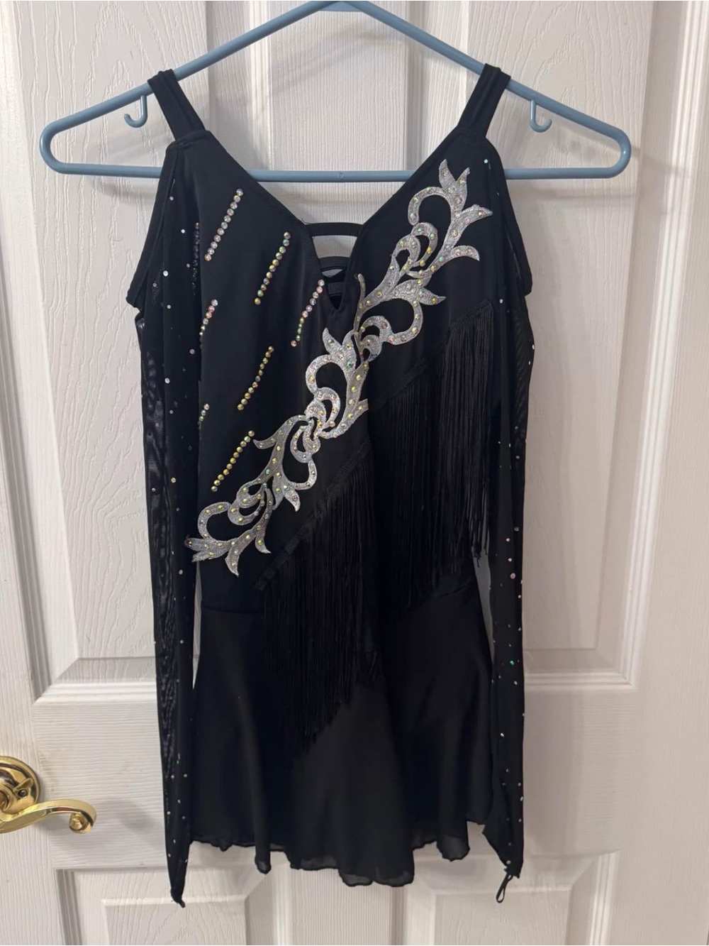 Black Fringe & Sequin Figure Skating Dress